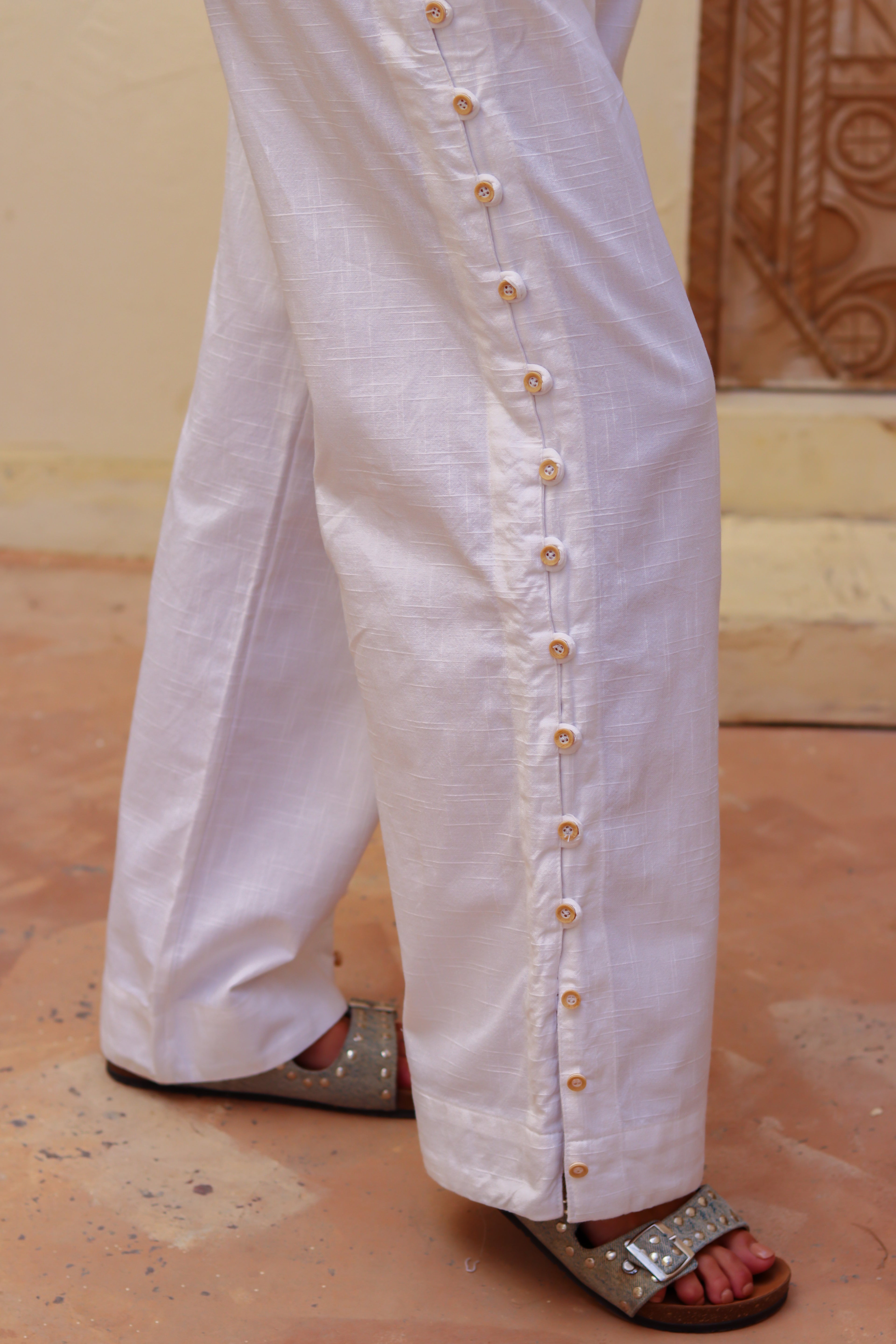 SIMA Side-Button Wide Leg Pants