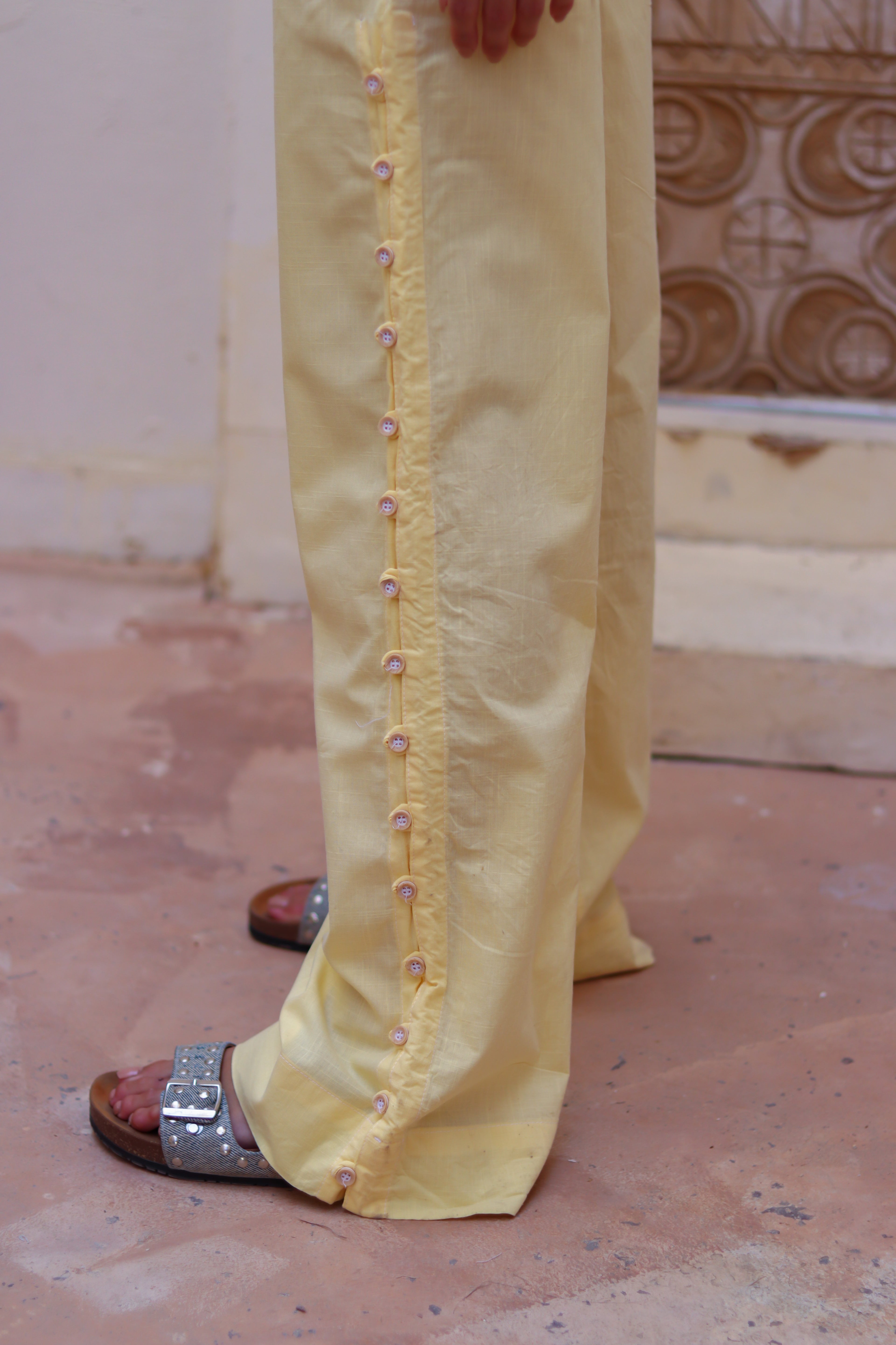 SIMA Side-Button Wide Leg Pants